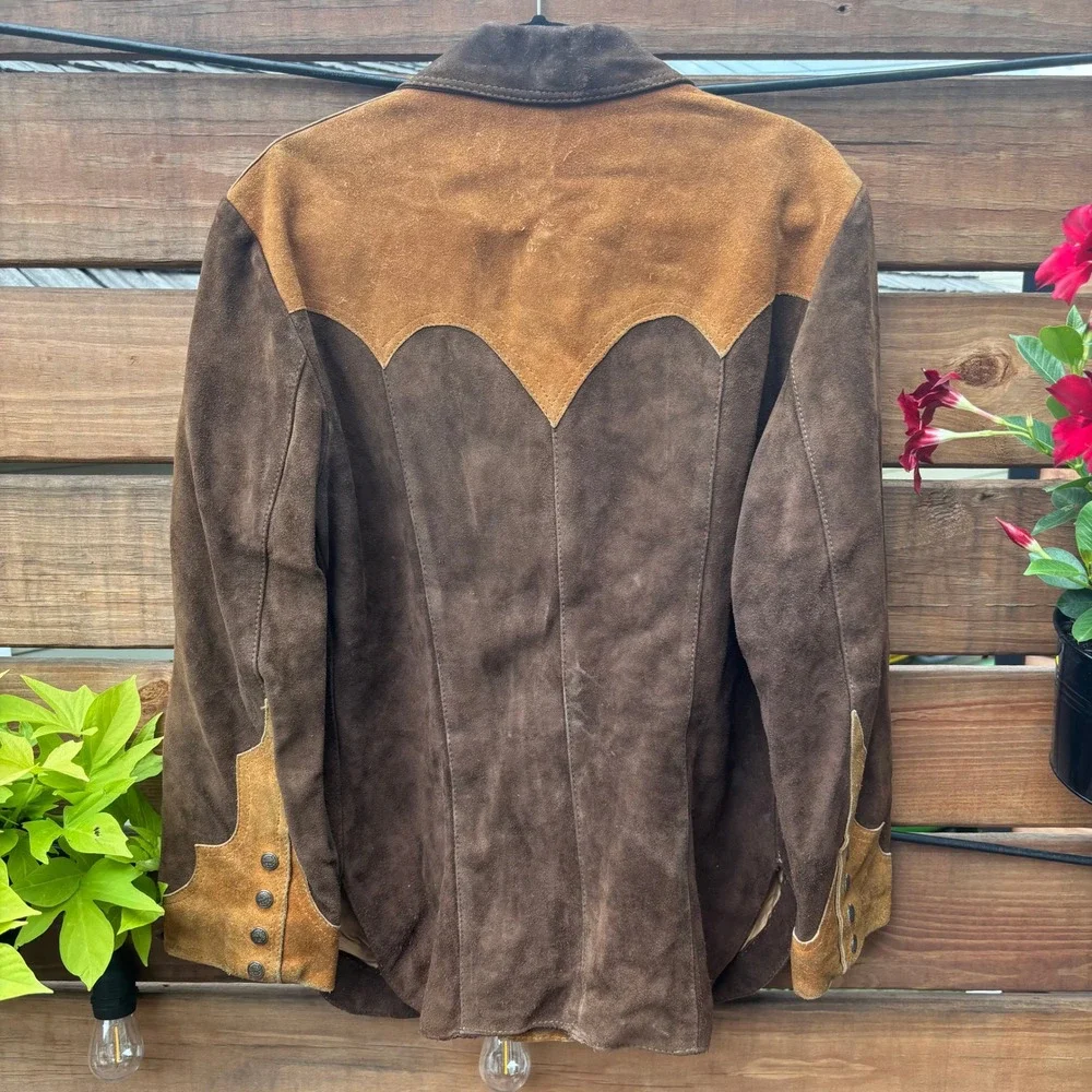 Quintal Suede Western Jacket Mens 40 Brown Tan Vintage Cowboy Scalloped Yoke